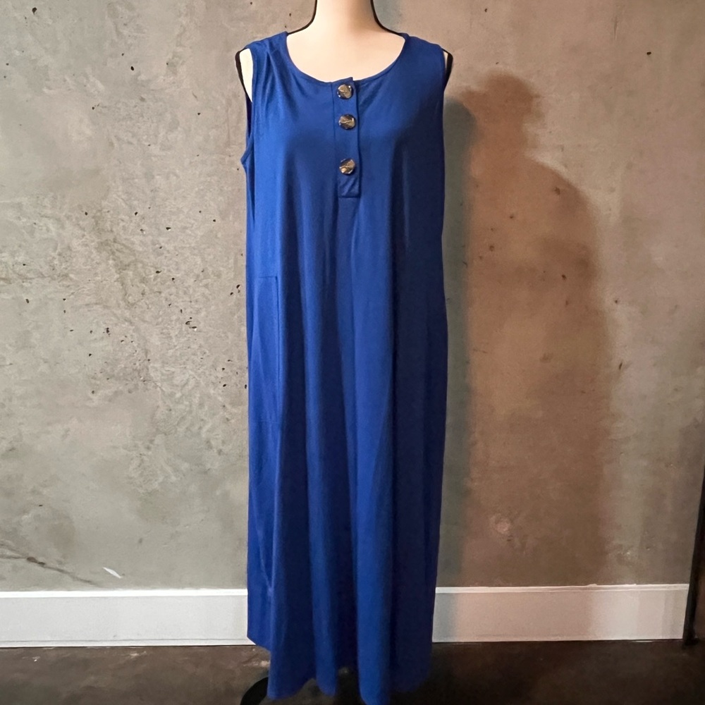 Sleeveless Royal Blue Maxi Dress with Button Detail